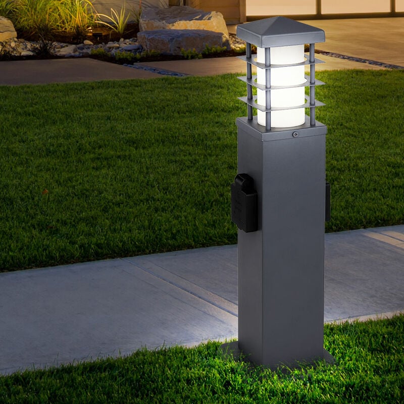 LED Steh Leuchte Außen Bewegungsmelder Steckdosen Säule Lampe Strom Verteiler 