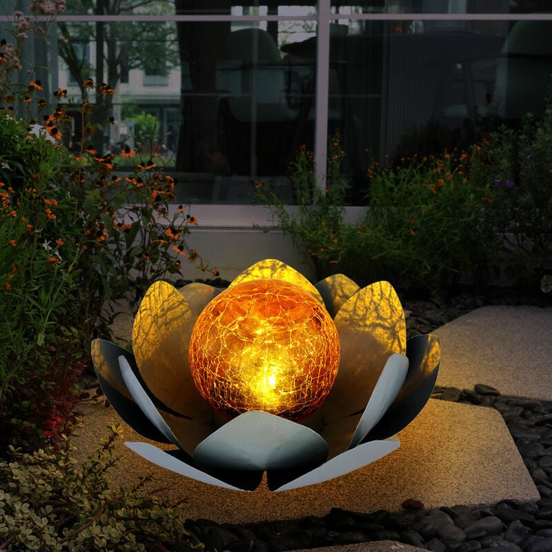 2er Set LED Solar Außen Lampen Lotus Blumen Garten Beleuchtung Seerosen  Design Leuchten 25 cm
