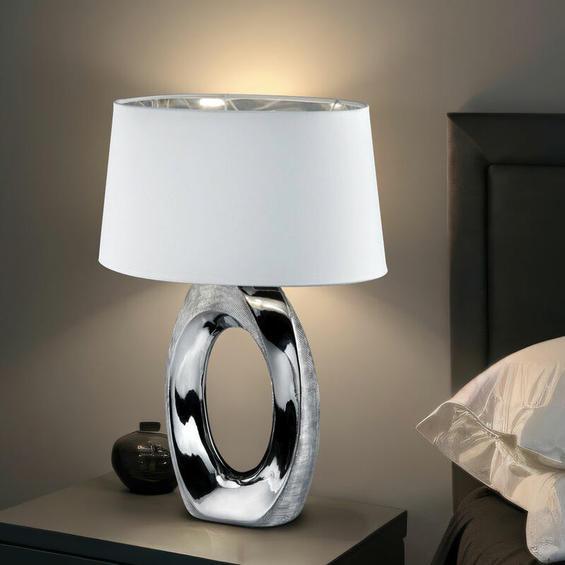 RGB LED Keramik Tisch Lampe grau Wohnzimmer FERNBEDIENUNG Textil Leuchte dimmbar 