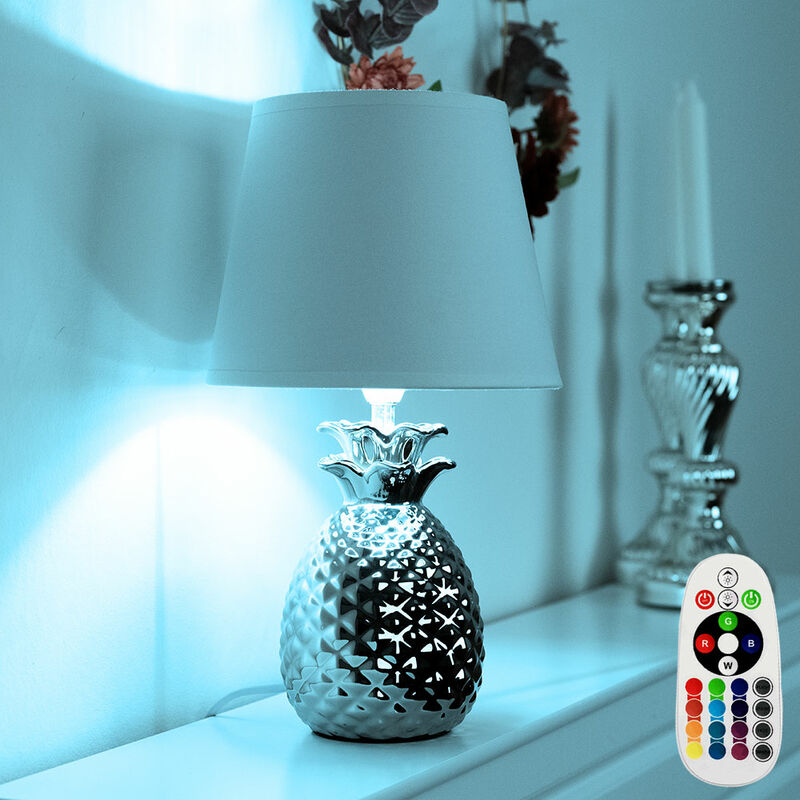 Tisch Leuchte Ess Zimmer Textil Keramik Lese Ananas Lampe DIMMBAR im Set  inkl. RGB LED Leuchtmittel