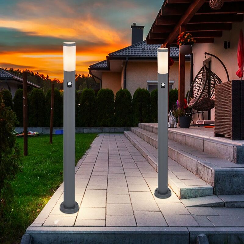 Garten Leuchte 2x Sockel Außen Säulen Steh Edelstahl Stand Bewegungsmelder Lampe