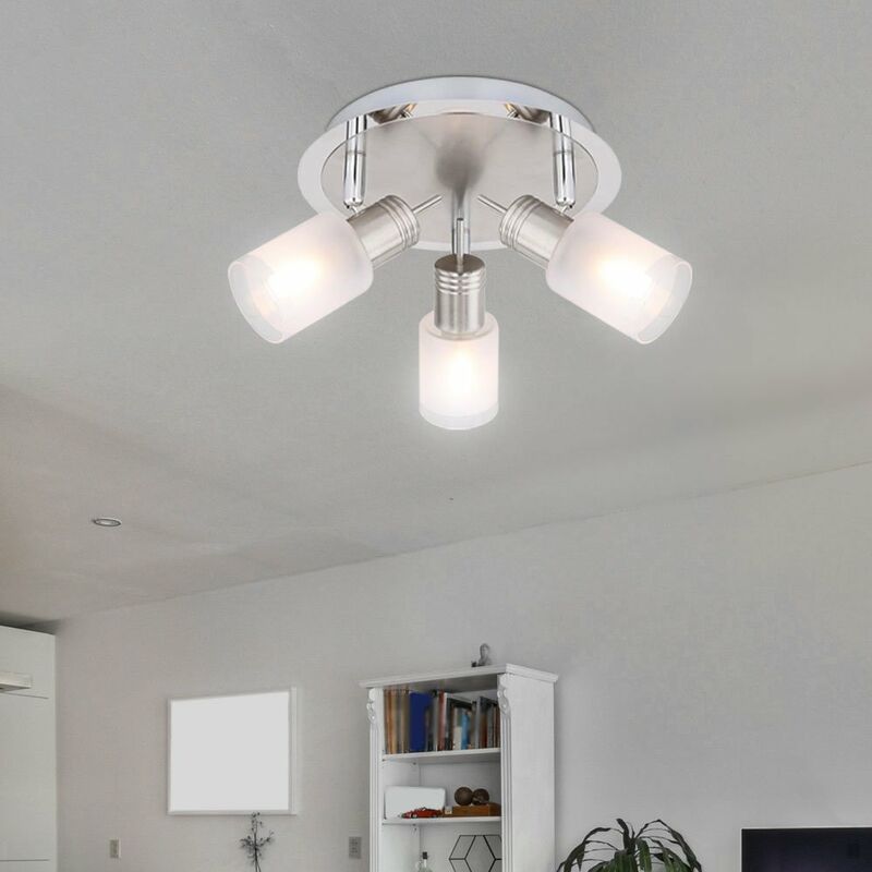 LED Deckenleuchte Wohnzimmerleuchte Deckenlampe verstellbar, bewegliche  Spots, chrom nickel matt, 3x 4W 3x324lm 3000K, DxH 21x13 cm | Deckenstrahler