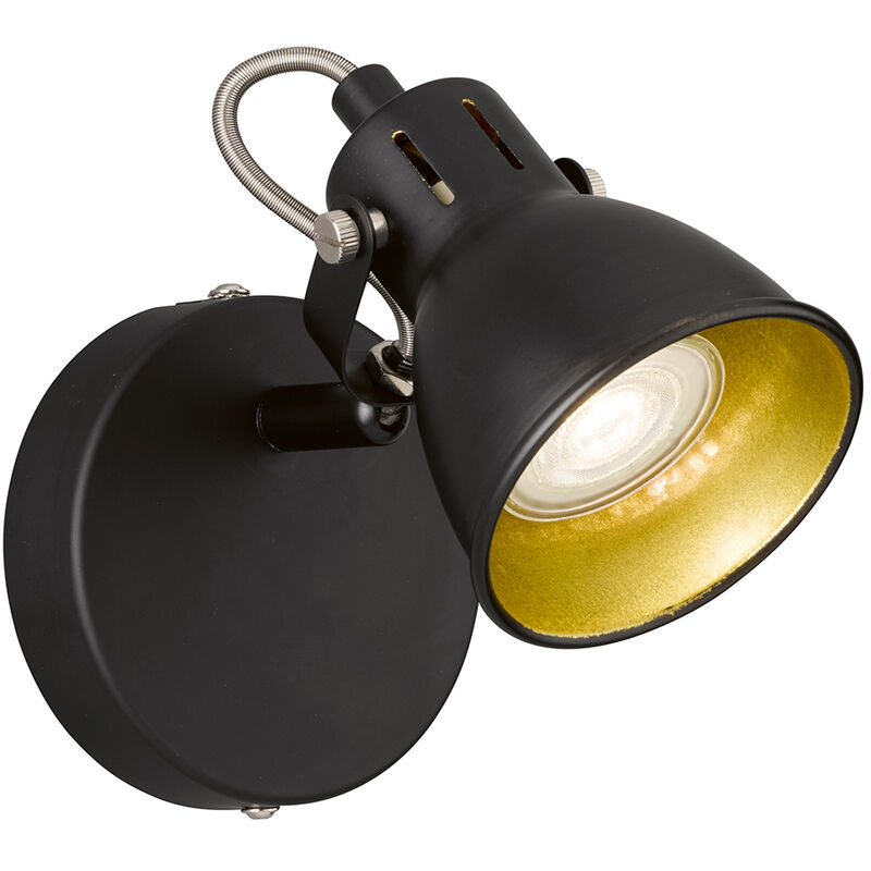 Wandstrahler schwarz gold Wandlampe Spot schwenkbare Wandleuchte, Metall,  1x LED 4W 320Lm warmweiß, LxBxH 10x13x15 cm