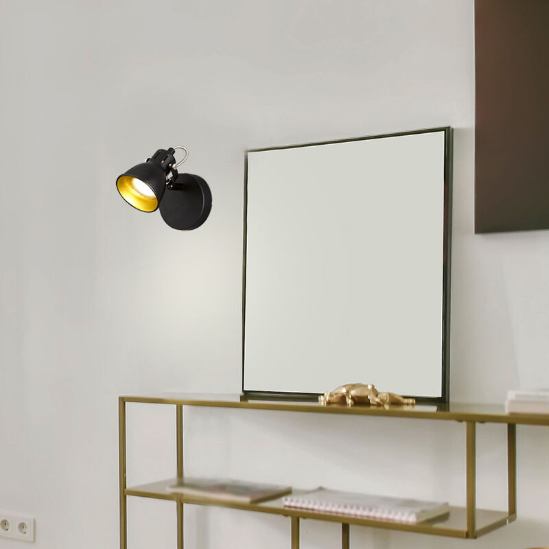 Wandstrahler schwarz gold Wandlampe Spot schwenkbare Wandleuchte, Metall,  1x LED 4W 320Lm warmweiß, LxBxH 10x13x15 cm