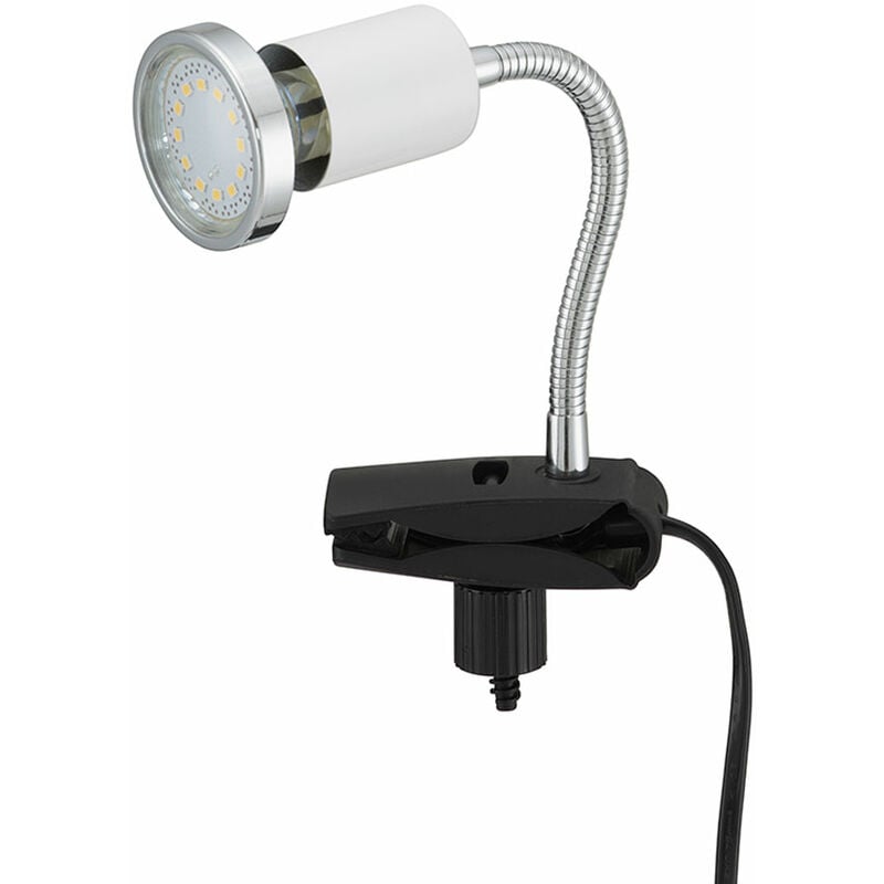 Klemmlampe weiß Klemmleuchte Klemmlampe LED mit Stecker, Tischleuchte  Leselampe, Spot beweglich, Metall weiß, 1x LED 3W 250Lm 3000K, HxBxA  14x3,5x14 cm