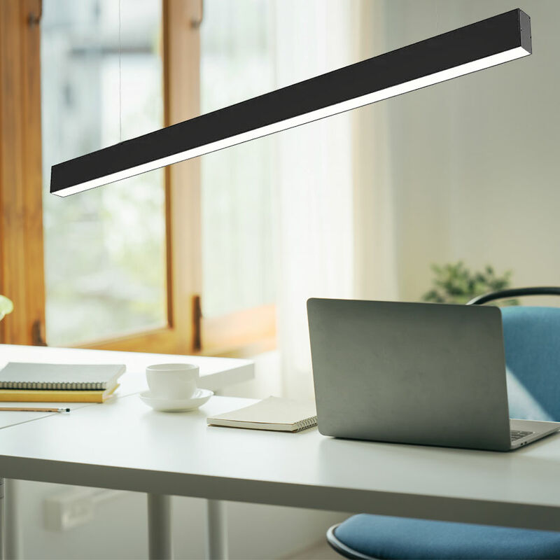Büro Hängeleuchte LED moderne Pendelleuchte LED Esszimmerlampe schwarz,  Reihenschaltung, ALU, LED 40W 4000lm neutralweiß, LxBxH 119,3x3,5x6,7 cm