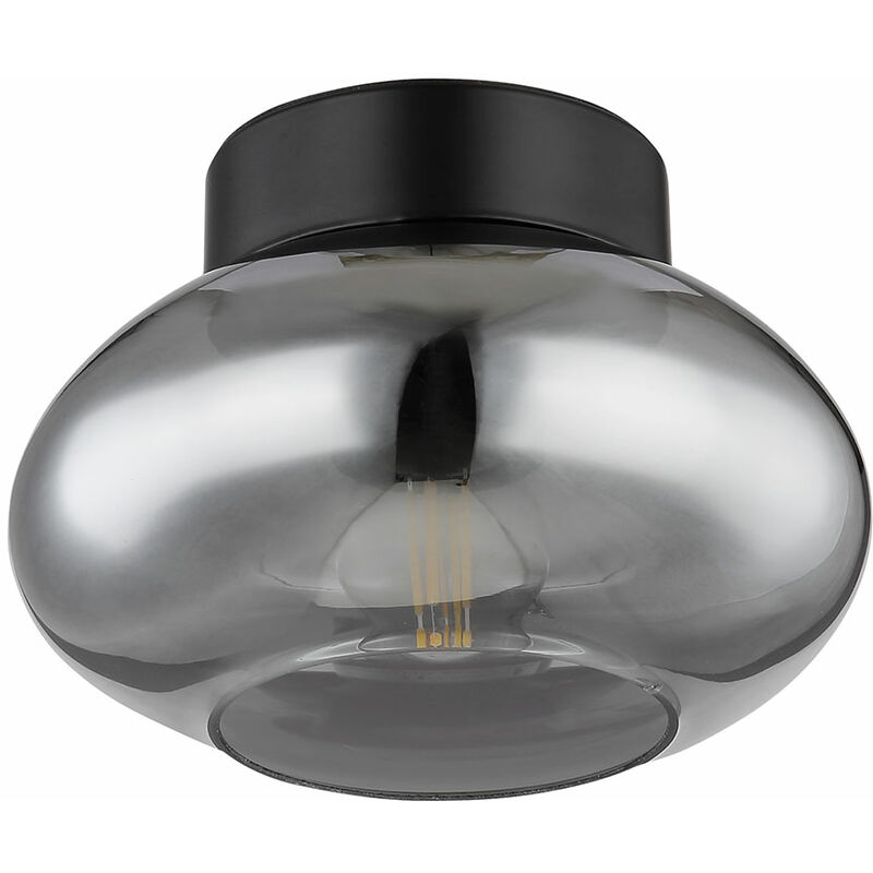 Deckenlampe Deckenleuchte Glas 1x Vintage, DxH Rauchglas cm Metall Retrodesign 18x13 Rauchglas Fassung, schwarz, Deckenleuchte Wohnzimmer, E27