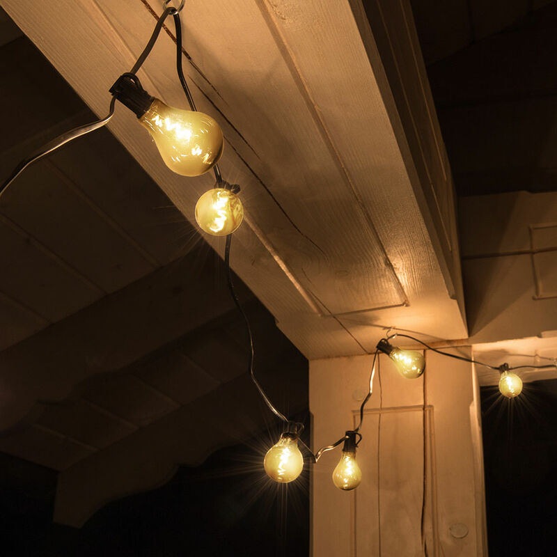 Lichterkette Außenleuchte LED Gartendeko Filament schwarz Leuchtmittel 450x8x12 rauch, cm LxBxH Balkonlampe, 10-flammig 2700K 10x warmweiß, LED