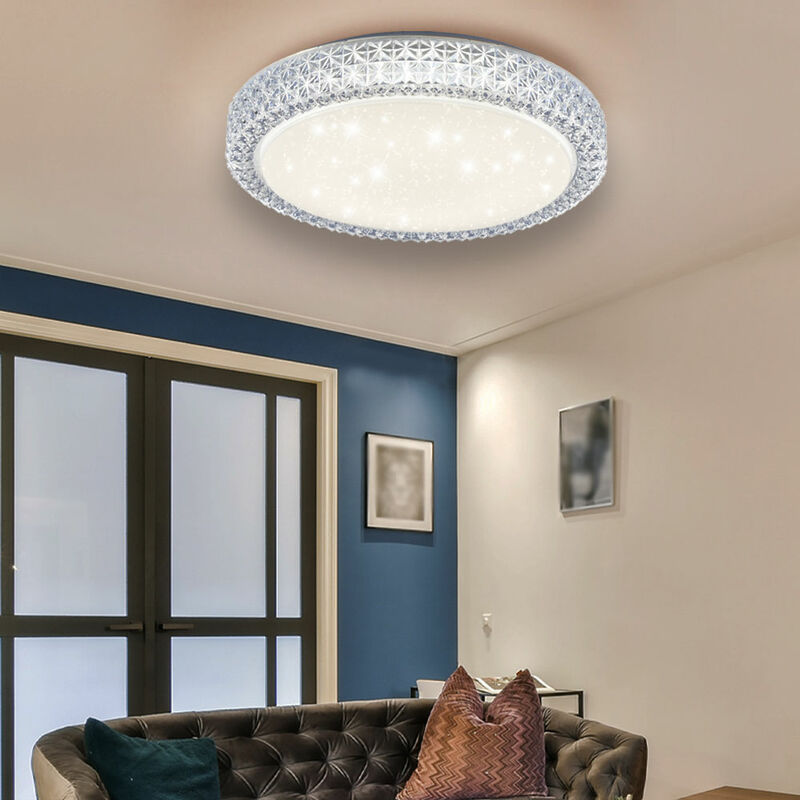 LED Deckenleuchte CCT Wohnzimmerleuchte Deckenlampe Wohnzimmerlampe mit  Kristallen, Sternenhimmel-Effekt, Stahl, 22W 1980lm warmweiß - kaltweiß, D  x H 40 x 11 cm