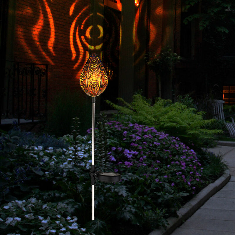 Retro Lampenschirm K Steckleuchte, mit 8x8x85 LxBxH Gartenlampe, kupfer, warmweiß, schwarz Edelstahl, Außenlampe Muster, cm Solarleuchte 1x 3000 LED