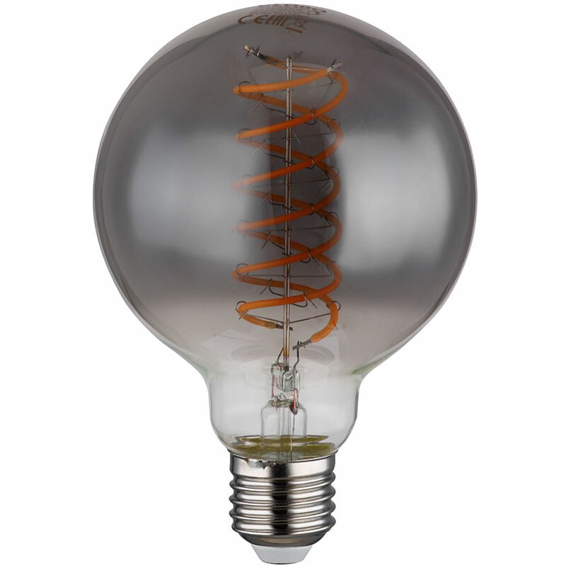 Filament Leuchtmittel Vintage LED Glühbirne E27 Retro Edison Lampe Kugel  dimmbar, Glas rauch, 8 Watt 280 Lumen 2000 Kelvin warmweiß, DxH 9,5x13,8 cm