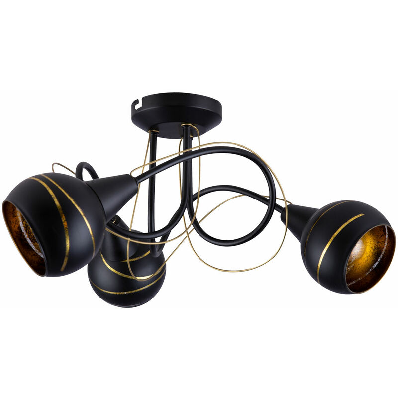 Deckenlampe 3 3x DxH Wohnzimmerlampe schwarz goldfarben, Metall E14 Spotrondell Fassungen, flammig, Deckenleuchte Glas Esszimmer, 45x21cm