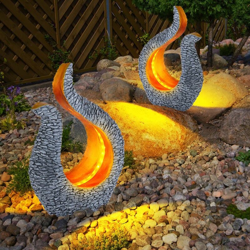 Solarleuchte Gartendeko Solar Skulptur warmweiß, Steinoptik grau, LED Solarlampe Set 2er cm, LxBxH gold, Design 23,5x11x34,5
