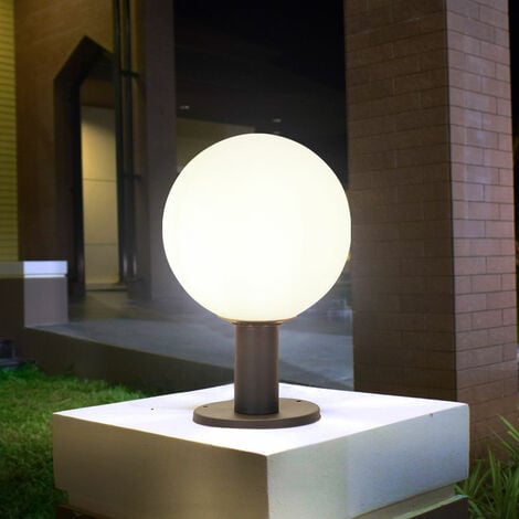 Garten Sockelleuchte Außenbeleuchtung Außen Alu Außenlampe opal, Stehlampe, DxH 25x38 E27 E27 Glaskugel, Fassung, 1x cm
