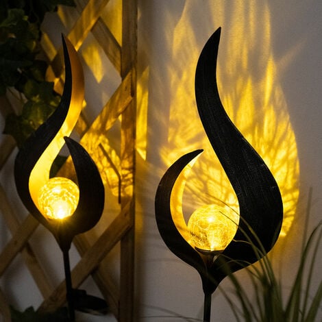 Solarleuchte Außen Beleuchtungen Dekoration Stecklampen Garten Glas bronze, Metall, LED, LxBxH 16,7x6x90 cm, 2er Set