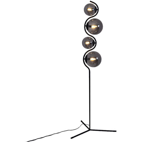 Stehlampe Standleuchte Wohnzimmer Rauchglas 4 flammig Schlafzimmerlampe, Metall schwarz, 4x E14, DxH 66 x 160 cm