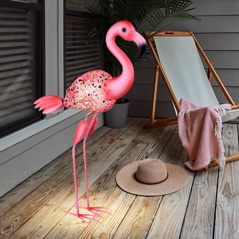 Solarlampen für Außen Figur Gartenlampen Form, LED, Solar Skulptur Garten pink, 1x mit Erdspieß Außenleuchte Flamingo