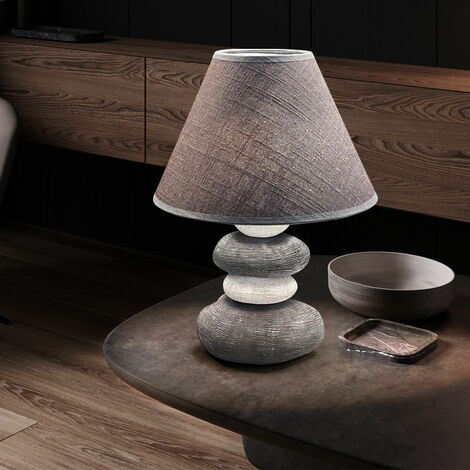 Nachttischlampe Keramik Tischlampe Textilschirm DxH: 25x33,5cm 1x Schlafzimmerlampe E14 Fassung, grau Steinoptik, Leinen
