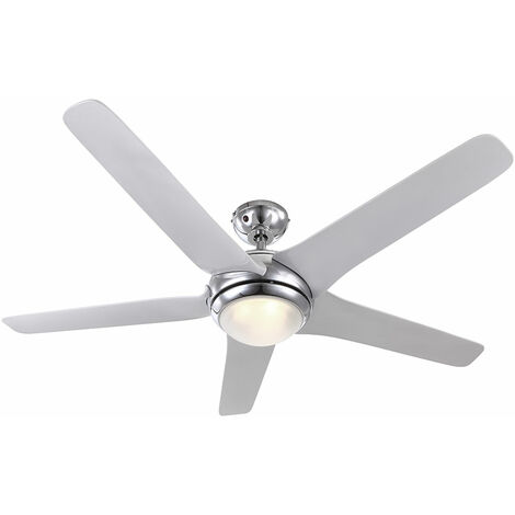 LED Deckenventilator Fernbedienung Deckenleuchte chrom weiß 3 Stufen Ventilator Vor Rücklauf Wohnzimmerlampe, 20W 1100lm warmweiß, DxH 137 x 37,2 cm