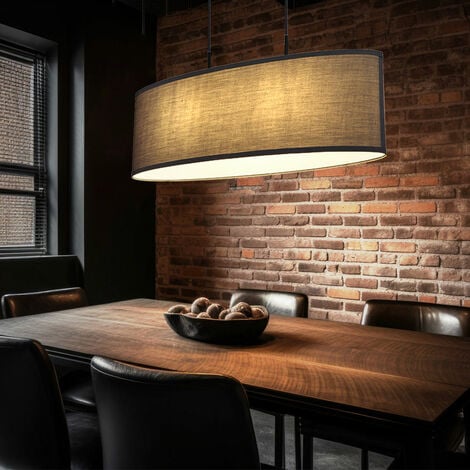 Pendellampe Hängeleuchte Esszimmerleuchte Wohnzimmerlampe, Metall Textil,  schwarz anthrazit, 2x E27, L 75 cm