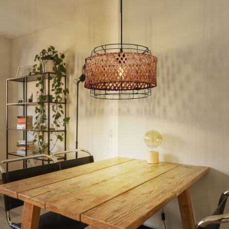 LED Pendelleuchte Rattan Geflecht Natur im Boho Stil 19cm LED Pendelleuchte Rattan Geflecht Natur im Boho Stil 19cm