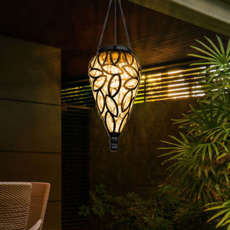 Hängeleuchte Solarlampe Gartendeko Außenlampe hängend LED Solarleuchte, im Tropfen Design, Metall schwarz, Kunststoff klar, 16x LED, DxH 13,5 x 50 cm