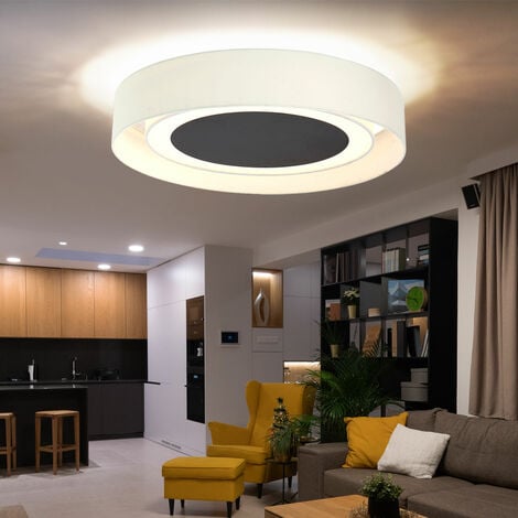 LED Wohnzimmerleuchte Deckenleuchte 24W 60 3000K warmweiß, Deckenlampe 850lm Esszimmerlampe weiß Metall D Textil beige, Küchenlampe,