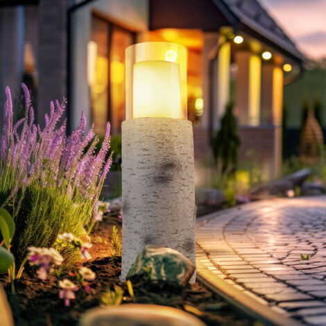 LED Solarleuchte Außenleuchte Solarlampe Gartenleuchte Tischleuchte Terrassenlampe, Holzoptik weiß Kunststoff Glas, Akku inkl. 6-8h, 1200K, H 43,5 cm
