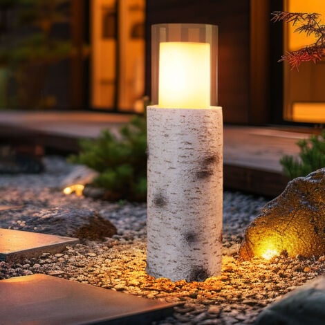 LED Solarleuchte Außenleuchte Solarlampe Gartenleuchte Tischleuchte Terrassenlampe, Holzoptik weiß Kunststoff Glas, Akku inkl. 6-8h, 1200K, H 43,5 cm