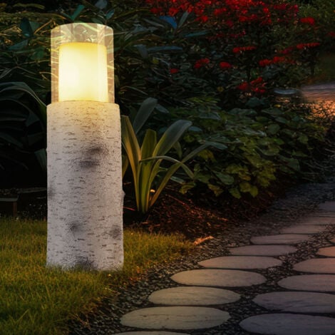 LED Solarleuchte Außenleuchte Solarlampe Gartenleuchte Tischleuchte Terrassenlampe, Holzoptik weiß Kunststoff Glas, Akku inkl. 6-8h, 1200K, H 43,5 cm