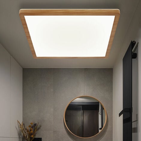 Deckenpanel Deckenlampe Deckenleuchte LED Panel Badezimmerlampe Badleuchte, IP44 Backlight Memoryfunktion 3 Stufen, Holzoptik opal, 24W 2300Lm warmweiß, LxBxH 42x42x2,5cm