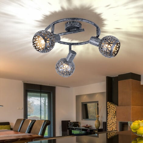 Deckenleuchte Deckenleuchte Spotleuchte Wohnzimmerleuchte Esszimmerlampe,  Metall grau Antik, 3 Flammig Spots beweglich, E14, D 26 cm
