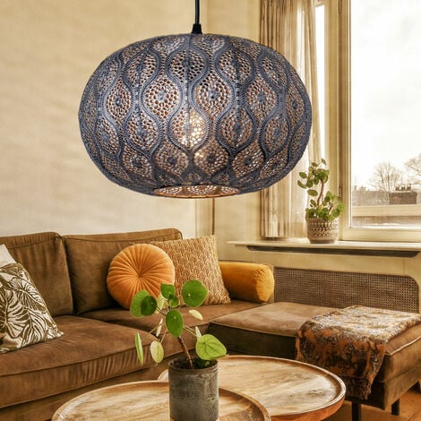 Decken Pendelleuchte im orientalischen silber-metallic, mit Lampenschirm, schwarz Design Hängelampe DMxH 1x 30x120cm, rundem E27
