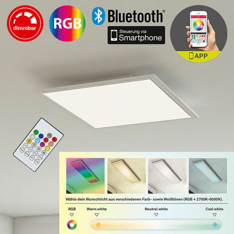 Smart LED Kunststoff Wohnzimmerlampe, RGB Ein-/ Panel weiß, Fernbedienung Metall Deckenlampe Deckenleuchte dimmbar CCT Aufbau