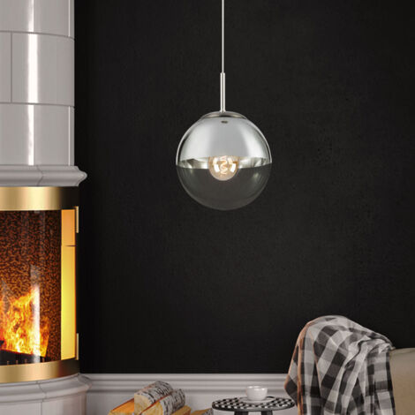 Bakaji Pendelleuchte Kugel – Mattes Glas, Chrom, E27 Fassung (max. 40W, Ø25 Cm, 100 Cm Höhe)