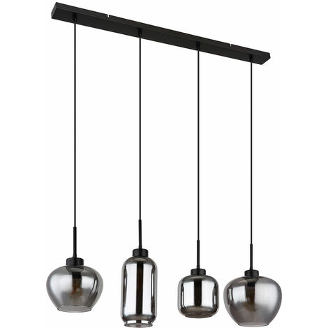 Hängeleuchte Rauchglas Pendelleuchte Glas Esszimmerlampe schwarz, Metall,  4x E27 Fassungen, LxBxH 99,5x24x120 cm