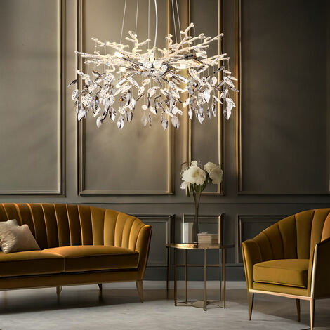 Pendelleuchte Hängelampe Kronleuchter Esszimmerlampe Wohnzimmerleuchte, Metall Chrom Glaskristalle rauchfarben, 8x G9, H 120 cm