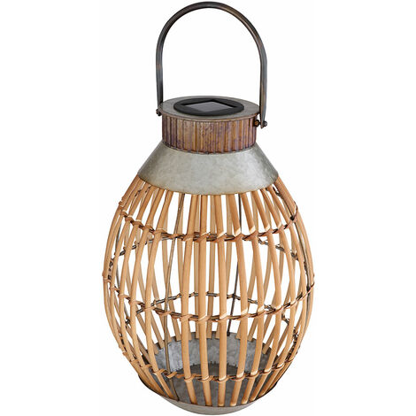 Gartendeko Laterne Solar Windlicht für Außen, Bambusgeflecht zum Aufhängen oder Hinstellen, LED warmweiß, DxH 27x37,5 cm, Terrasse Balkon