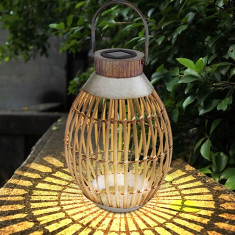 Gartendeko Laterne Solar Windlicht für Außen, Bambusgeflecht zum Aufhängen oder Hinstellen, LED warmweiß, DxH 27x37,5 cm, Terrasse Balkon