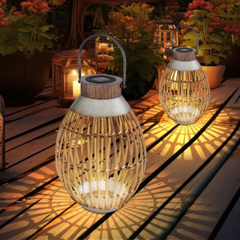 Gartendeko Laterne Solar Windlicht für Außen, Bambusgeflecht zum Aufhängen oder Hinstellen, LED warmweiß, DxH 27x37,5 cm, Terrasse Balkon