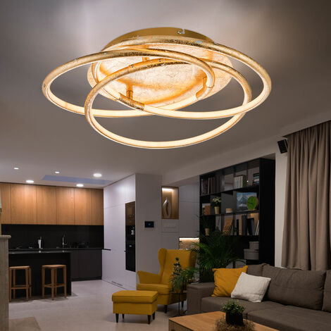 Deckenleuchte Ringe Designleuchte gold Deckenlampe Wohnzimmer Modern, Alu, satiniert, LED 30W 2100Lm warmweiß, DxH 50x14 cm
