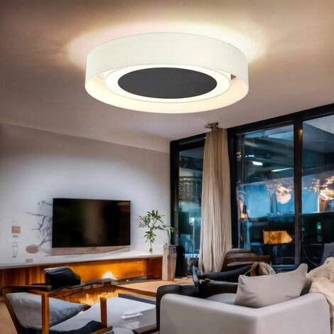 LED Deckenlampe Esszimmerlampe Deckenleuchte Wohnzimmerleuchte Küchenlampe, Metall Textil weiß beige, 24W 850lm 3000K warmweiß, D 60 cm