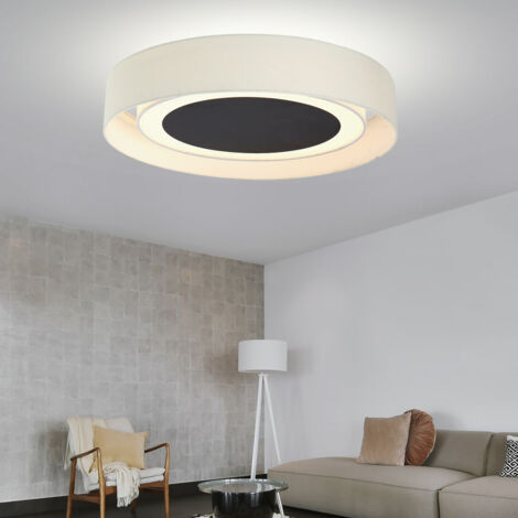 LED Deckenlampe Esszimmerlampe Deckenleuchte Wohnzimmerleuchte Küchenlampe, Metall Textil weiß beige, 24W 850lm 3000K warmweiß, D 60 cm