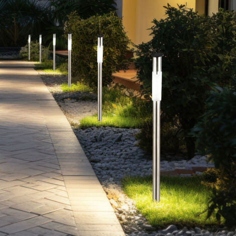 Solar Außenleuchte Erdspieß Steckleuchte Solarlampe Edelstahl Wegeleuchte Stecklampe, 0,07 Watt LED Leuchtmittel, H 70 cm, 6er Set