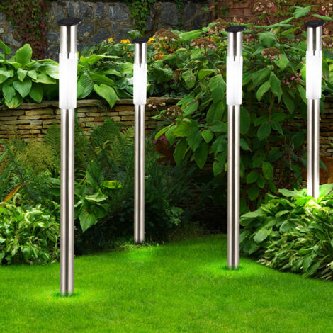 Solar Außenleuchte Erdspieß Steckleuchte Solarlampe Edelstahl Wegeleuchte Stecklampe, 0,07 Watt LED Leuchtmittel, H 70 cm, 6er Set