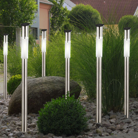 Solar Außenleuchte Erdspieß Steckleuchte Solarlampe Edelstahl Wegeleuchte Stecklampe, 0,07 Watt LED Leuchtmittel, H 70 cm, 6er Set