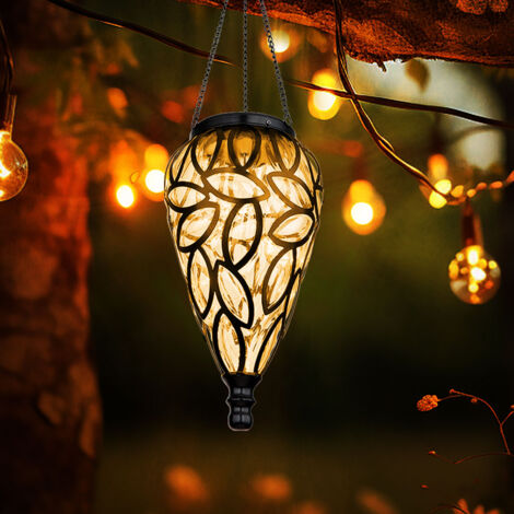 Hängeleuchte Solarlampe Gartendeko Außenlampe hängend LED Solarleuchte, im Tropfen Design, Metall schwarz, Kunststoff klar, 16x LED, DxH 13,5 x 50 cm