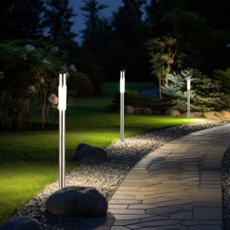 Solar Außenleuchte Erdspieß Steckleuchte Solarlampe Edelstahl Wegeleuchte Stecklampe, 0,07 Watt LED Leuchtmittel, H 70 cm, 3er Set
