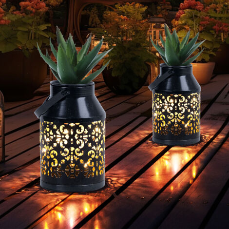 Solarlampen für Außen Balkon Deko Muster Gartendeko Metall Solarlaterne