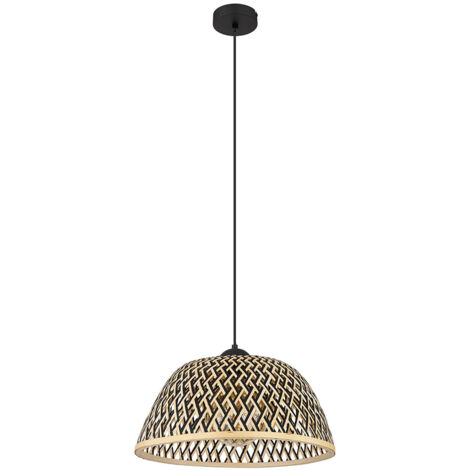 Pendellampe Esstisch Hngeleuchte Bambus Esszimmerlampe braun, Boho  Holzlampe Geflochten rund, Metall schwarz matt, 1x E27 Fassung, DxH 40x120  cm